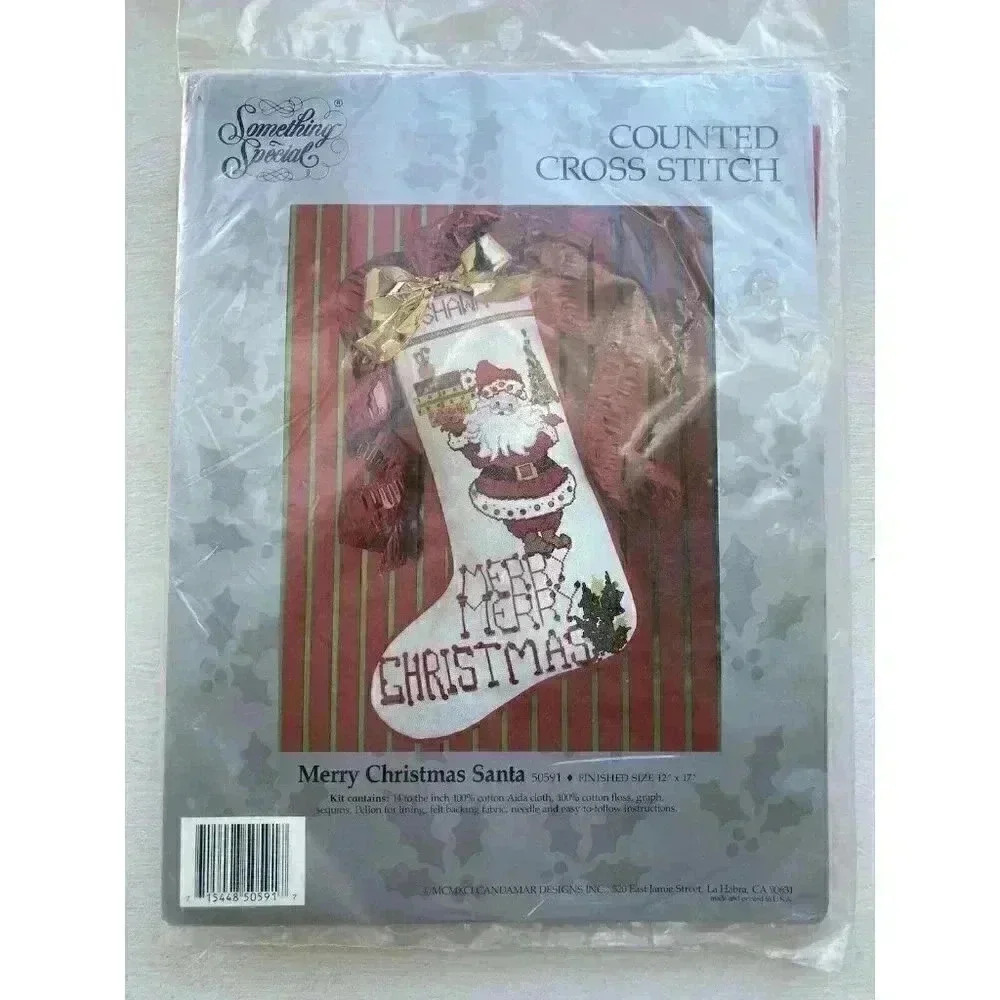 Merry Christmas Santa Holiday Counted Cross Stitch Stocking Kit NEW NWT